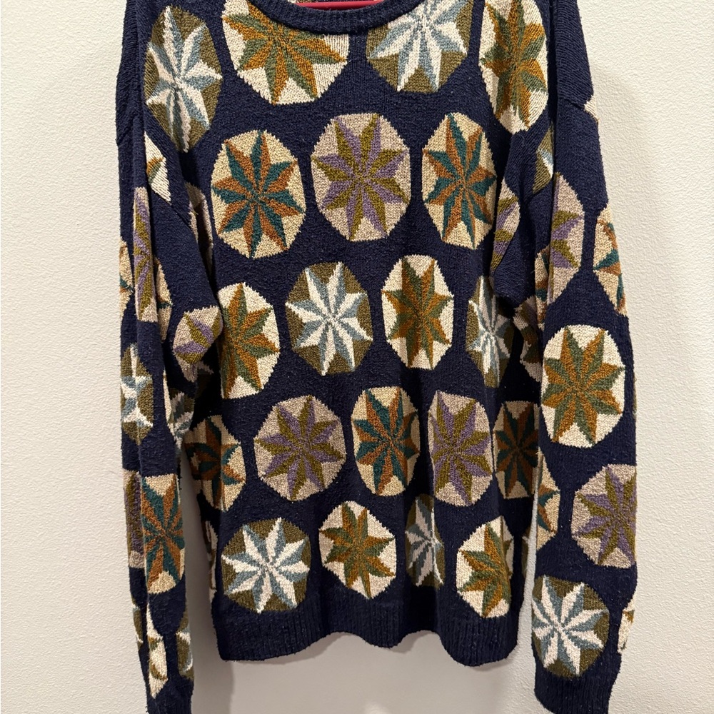 Byford of London - Vintage Silk Cotton Blend Navy Geometric Knit Sweater - XL